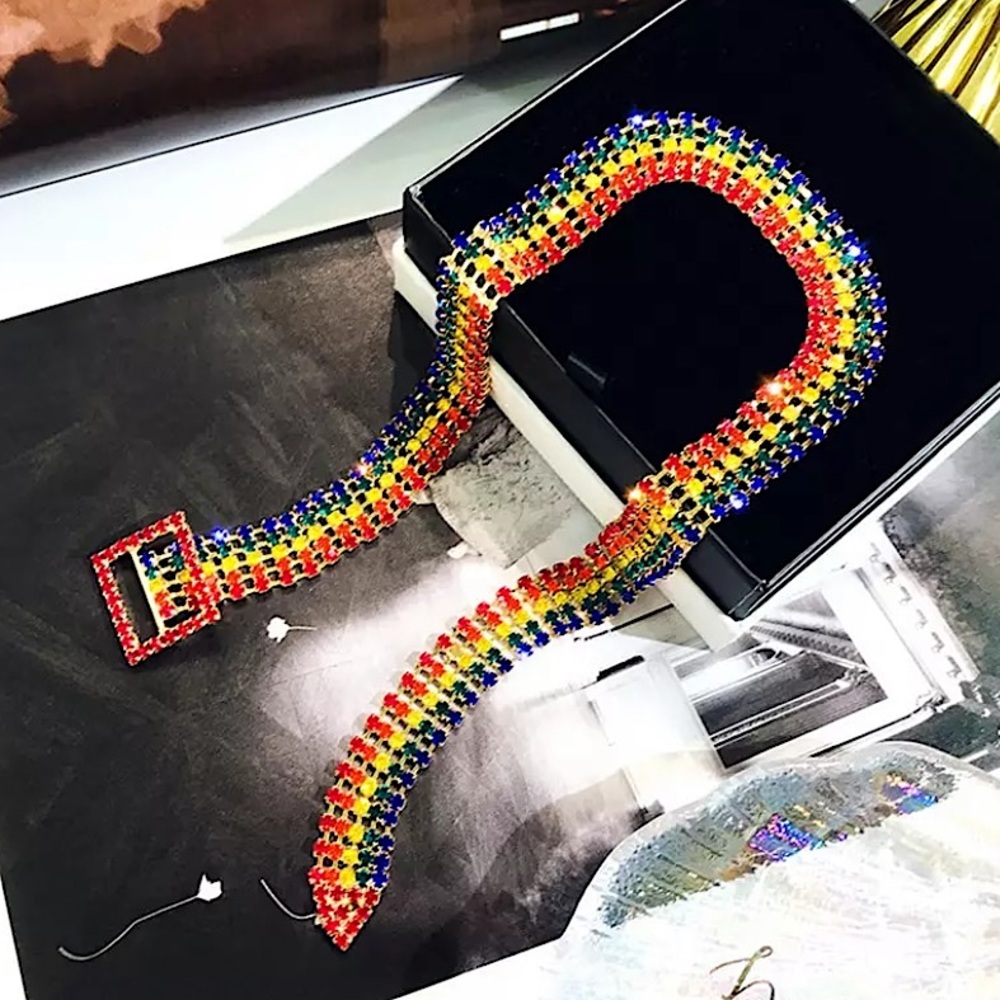 Multicolor Rhinestone Belt Buckle Choker - Picture 4 of 6